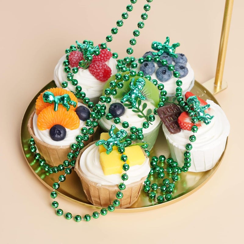 ZZYFGH 33'' 7mm St Patricks Day Beads Necklace,Metallic Green Bead Necklaces, Bulk 12 Pcs Mardi Gras Necklace for Party Costume St. Patrick's Day Festive - Image 4